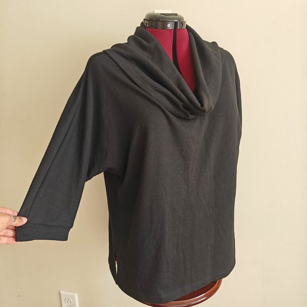 Andrea Jovine Womens Top Black Cowl Neck Dolman Short Half Sleeve Size Medium